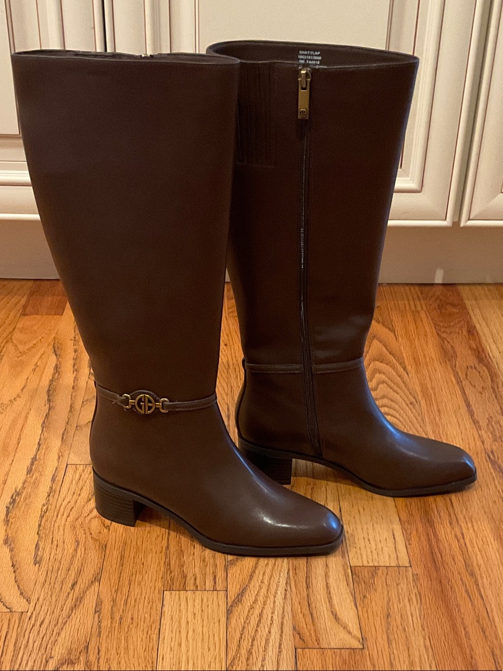 Giani Bernini Dark Brown Leather Over-the-Knee Boots with Gold Hardware